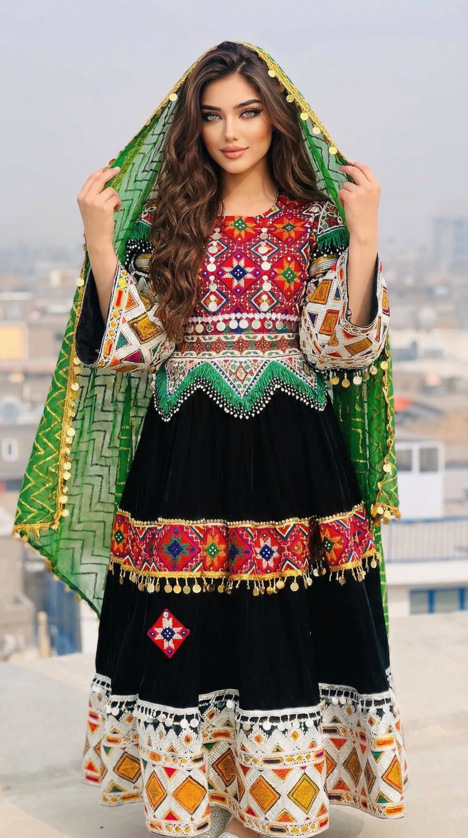 لباس کوچی افغانی سیاه گلدوزیشده — لباس دستساز افغانی