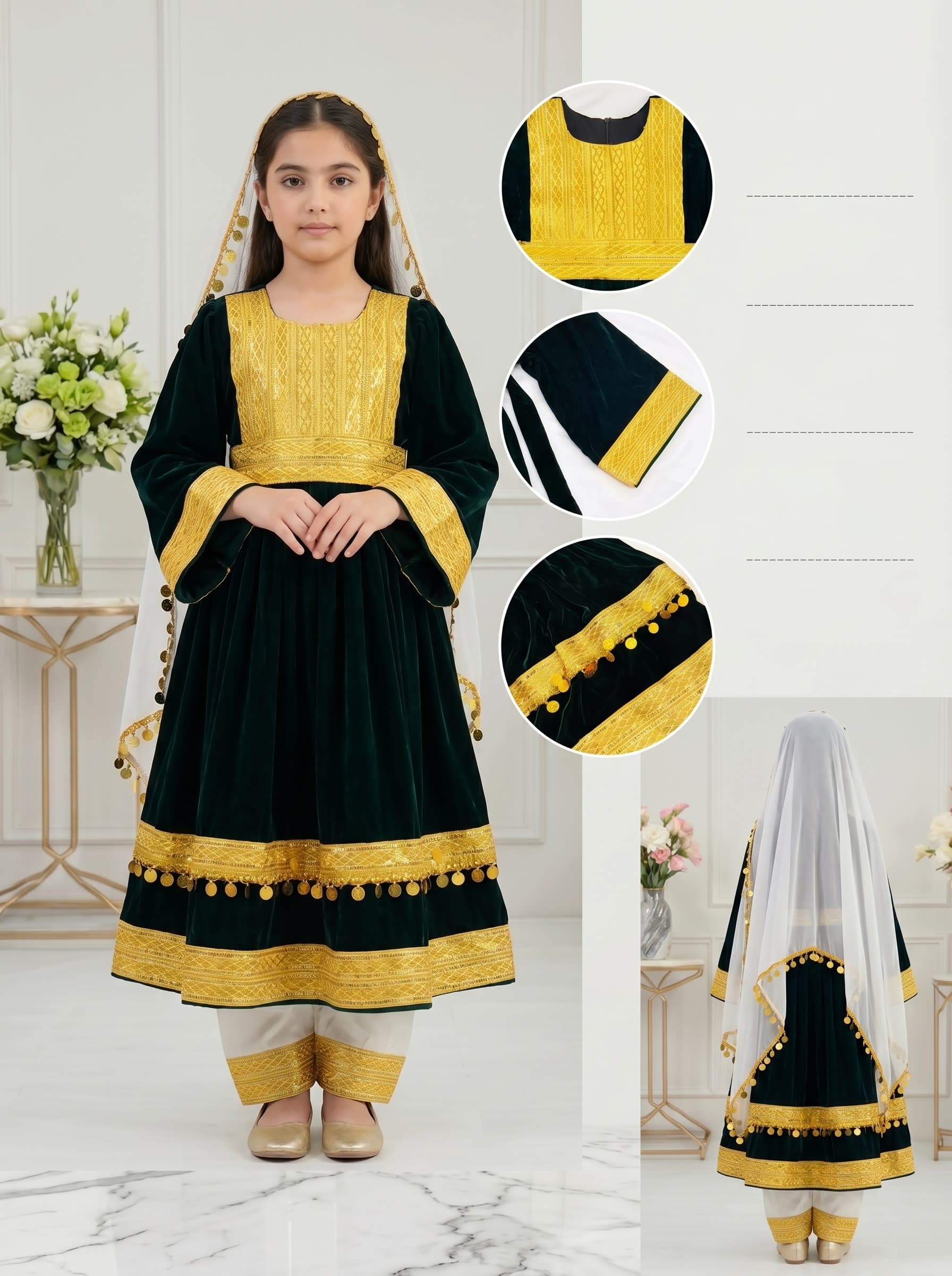 Girls' Afghan Kuchi Traditional Dress Set — handmade Afghan dress