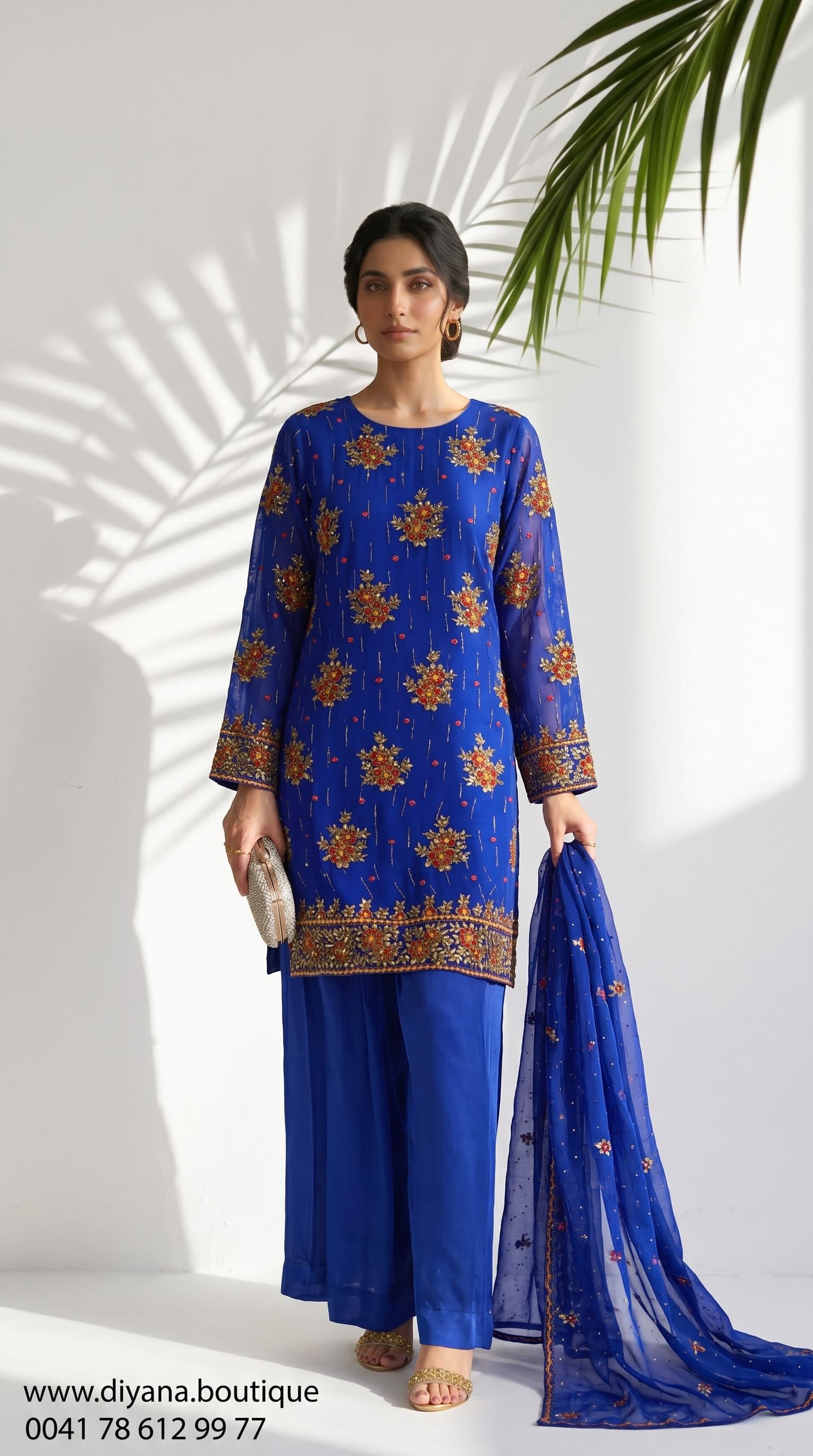 Royal Blue Hazaragi Embroidered Dress Set — handmade Afghan dress